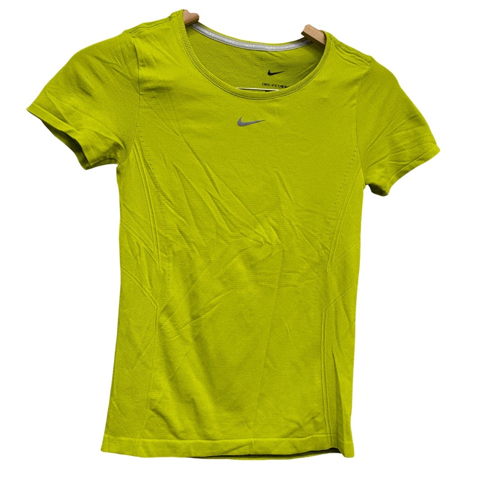 Nike Dri-FIT ADV Womens Slim‎ Fit Running Top Neon Lime Green Short Sleeve S